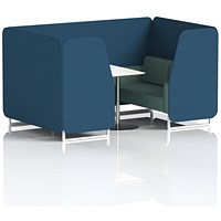 Brixworth 4 Seater Booth with Table, White Legs, White/Silver Table, Sumi Fabric, Uto Panels And Handa Sofa