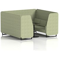 Brixworth 6 Seater Booth with Table, Black Legs, Black Table, Rivet Fabric, Burnish Panels And Sofa
