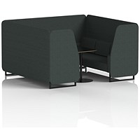 Brixworth 6 Seater Booth with Table, Black Legs, Black Table, Rivet Fabric, Charcoal Panels And Sofa