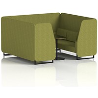 Brixworth 6 Seater Booth with Table, Black Legs, Black Table, Rivet Fabric, Olive Panels And Sofa