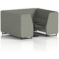 Brixworth 6 Seater Booth with Table, Black Legs, Black Table, Rivet Fabric, Vitreous Panels And Sofa
