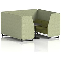 Brixworth 6 Seater Booth with Table, Black Legs, Black Table, Rivet Fabric, Burnish Panels And Olive Sofa