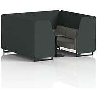 Brixworth 6 Seater Booth with Table, Black Legs, Black Table, Rivet Fabric, Charcoal Panels And Vitreous Sofa