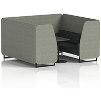 Brixworth 6 Seater Booth with Table, Black Legs, Black Table, Rivet Fabric, Vitreous Panels And Charcoal Sofa