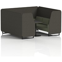 Brixworth 6 Seater Booth with Table, Black Legs, Black Table, Main Line Flax Fabric, Temple Panels And Monument Sofa