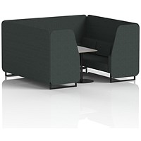 Brixworth 6 Seater Booth with Table, Black Legs, Grey/Black Table, Rivet Fabric, Charcoal Panels And Sofa