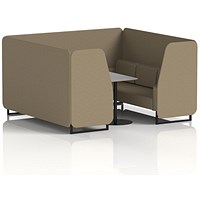 Brixworth 6 Seater Booth with Table, Black Legs, Grey/Black Table, Main Line Flax Fabric, Bank Panels And Sofa