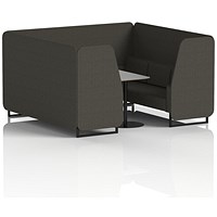 Brixworth 6 Seater Booth with Table, Black Legs, Grey/Black Table, Main Line Flax Fabric, Temple Panels And Sofa