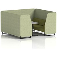 Brixworth 6 Seater Booth with Table, Black Legs, Grey/Black Table, Rivet Fabric, Burnish Panels And Olive Sofa