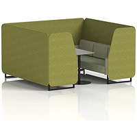Brixworth 6 Seater Booth with Table, Black Legs, Grey/Black Table, Rivet Fabric, Olive Panels And Burnish Sofa
