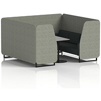 Brixworth 6 Seater Booth with Table, Black Legs, Grey/Black Table, Rivet Fabric, Vitreous Panels And Charcoal Sofa