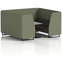 Brixworth 6 Seater Booth with Table, Black Legs, Grey/Black Table, Main Line Flax Fabric, Monument Panels And Temple Sofa