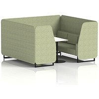 Brixworth 6 Seater Booth with Table, Black Legs, White/Black Table, Rivet Fabric, Burnish Panels And Sofa