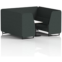 Brixworth 6 Seater Booth with Table, Black Legs, White/Black Table, Rivet Fabric, Charcoal Panels And Sofa