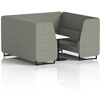 Brixworth 6 Seater Booth with Table, Black Legs, White/Black Table, Rivet Fabric, Vitreous Panels And Sofa
