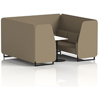 Brixworth 6 Seater Booth with Table, Black Legs, White/Black Table, Main Line Flax Fabric, Bank Panels And Sofa