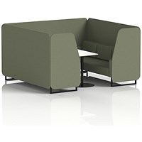 Brixworth 6 Seater Booth with Table, Black Legs, White/Black Table, Main Line Flax Fabric, Monument Panels And Sofa