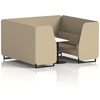 Brixworth 6 Seater Booth with Table, Black Legs, White/Black Table, Main Line Flax Fabric, Upminster Panels And Sofa