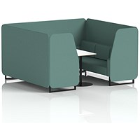 Brixworth 6 Seater Booth with Table, Black Legs, White/Black Table, Sumi Fabric, Handa Panels And Sofa