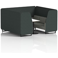 Brixworth 6 Seater Booth with Table, Black Legs, White/Black Table, Rivet Fabric, Charcoal Panels And Vitreous Sofa