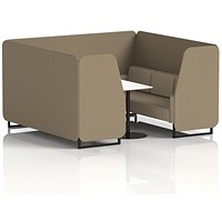 Brixworth 6 Seater Booth with Table, Black Legs, White/Black Table, Main Line Flax Fabric, Bank Panels And Upminster Sofa