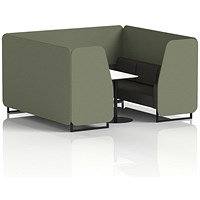 Brixworth 6 Seater Booth with Table, Black Legs, White/Black Table, Main Line Flax Fabric, Monument Panels And Temple Sofa