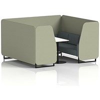 Brixworth 6 Seater Booth with Table, Black Legs, White/Black Table, Main Line Flax Fabric, Newbury Panels And Westminster Sofa