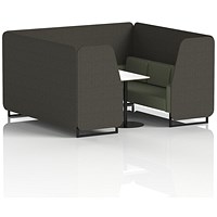 Brixworth 6 Seater Booth with Table, Black Legs, White/Black Table, Main Line Flax Fabric, Temple Panels And Monument Sofa