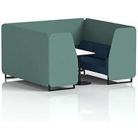 Brixworth 6 Seater Booth with Table, Black Legs, White/Black Table, Sumi Fabric, Handa Panels And Uto Sofa
