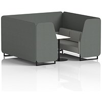 Brixworth 6 Seater Booth with Table, Black Legs, White/Black Table, Sumi Fabric, Kobe Panels And Tokyo Sofa