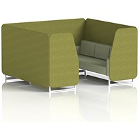 Brixworth 6 Seater Booth, White Legs, Rivet Fabric, Olive Panels And Burnish Sofa