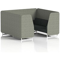 Brixworth 6 Seater Booth, White Legs, Rivet Fabric, Vitreous Panels And Charcoal Sofa
