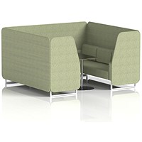 Brixworth 6 Seater Booth with Table, White Legs, Black/Silver Table, Rivet Fabric, Burnish Panels And Sofa