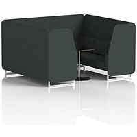 Brixworth 6 Seater Booth with Table, White Legs, Black/Silver Table, Rivet Fabric, Charcoal Panels And Sofa