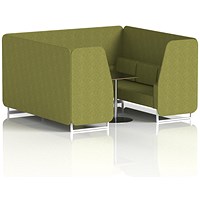 Brixworth 6 Seater Booth with Table, White Legs, Black/Silver Table, Rivet Fabric, Olive Panels And Sofa