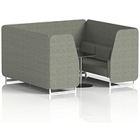 Brixworth 6 Seater Booth with Table, White Legs, Black/Silver Table, Rivet Fabric, Vitreous Panels And Sofa