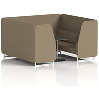 Brixworth 6 Seater Booth with Table, White Legs, Black/Silver Table, Main Line Flax Fabric, Bank Panels And Sofa