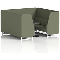 Brixworth 6 Seater Booth with Table, White Legs, Black/Silver Table, Main Line Flax Fabric, Monument Panels And Sofa