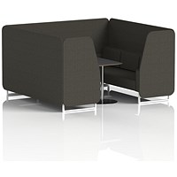 Brixworth 6 Seater Booth with Table, White Legs, Black/Silver Table, Main Line Flax Fabric, Temple Panels And Sofa