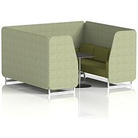 Brixworth 6 Seater Booth with Table, White Legs, Black/Silver Table, Rivet Fabric, Burnish Panels And Olive Sofa