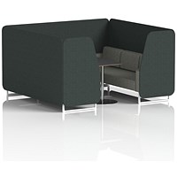 Brixworth 6 Seater Booth with Table, White Legs, Black/Silver Table, Rivet Fabric, Charcoal Panels And Vitreous Sofa