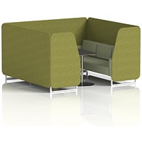 Brixworth 6 Seater Booth with Table, White Legs, Black/Silver Table, Rivet Fabric, Olive Panels And Burnish Sofa
