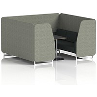 Brixworth 6 Seater Booth with Table, White Legs, Black/Silver Table, Rivet Fabric, Vitreous Panels And Charcoal Sofa