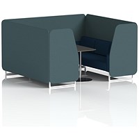 Brixworth 6 Seater Booth with Table, White Legs, Black/Silver Table, X2 Fabric, Polygon Panels And Calculus Sofa