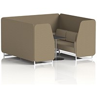 Brixworth 6 Seater Booth with Table, White Legs, Black/Silver Table, Main Line Flax Fabric, Bank Panels And Upminster Sofa
