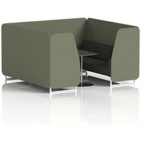 Brixworth 6 Seater Booth with Table, White Legs, Black/Silver Table, Main Line Flax Fabric, Monument Panels And Temple Sofa
