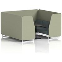 Brixworth 6 Seater Booth with Table, White Legs, Black/Silver Table, Main Line Flax Fabric, Newbury Panels And Westminster Sofa
