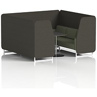 Brixworth 6 Seater Booth with Table, White Legs, Black/Silver Table, Main Line Flax Fabric, Temple Panels And Monument Sofa