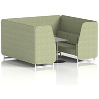 Brixworth 6 Seater Booth with Table, White Legs, Grey/Silver Table, Rivet Fabric, Burnish Panels And Sofa