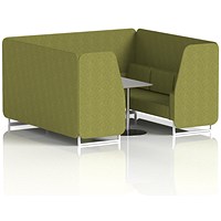 Brixworth 6 Seater Booth with Table, White Legs, Grey/Silver Table, Rivet Fabric, Olive Panels And Sofa